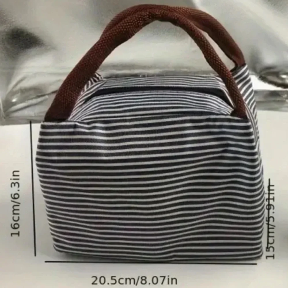 Foldable Insulated Lunch Bag Red/White stripes New